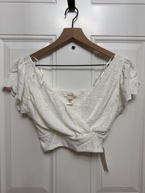 URBAN Romantics Ivory Eyelet Wrap Crop Top